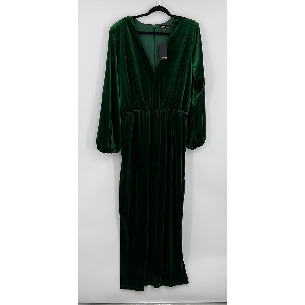 ELOQUII Green Velvet Long Sleeve V Neck romper Elegant Formal Occasion - Picture 1 of 8